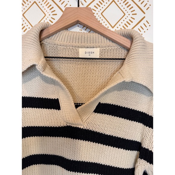 DISHH Striped Collared Knit Polo Sweater XS Wool Blend Preppy Winter Pullover - Picture 4 of 11